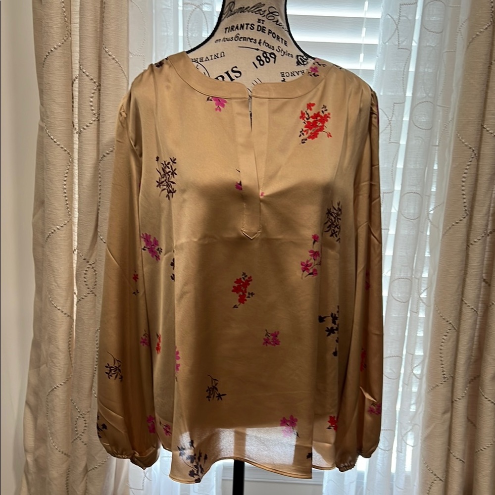 Ann Taylor Gold Relaxed Blouse with Mandarin Collar